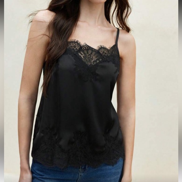 Tops - Lace trim black cami
